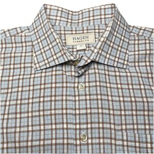 Hagen Carmel Linen Cotton Shirt XL L/S Button Up Multicolor Plaid Coastal Preppy